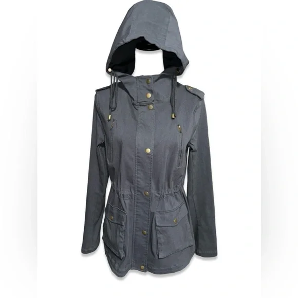 EDEN SOCIETY Holly Contrast Hood Cargo Jacket blue/gray size medium coat - Picture 5 of 13